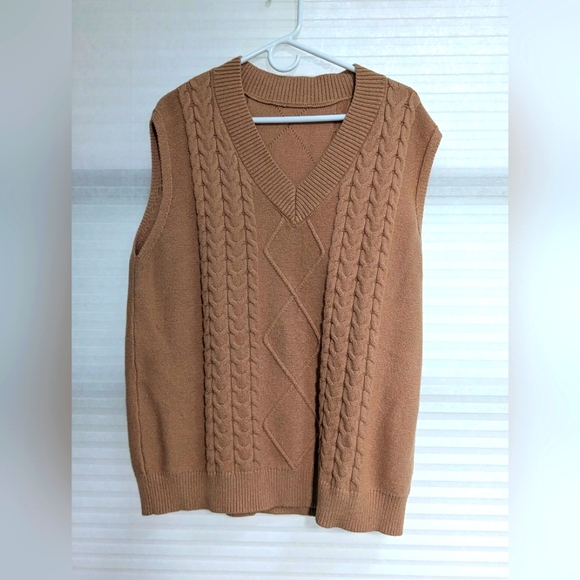 Tan Cable Knit Sweater Vest - Picture 1 of 2
